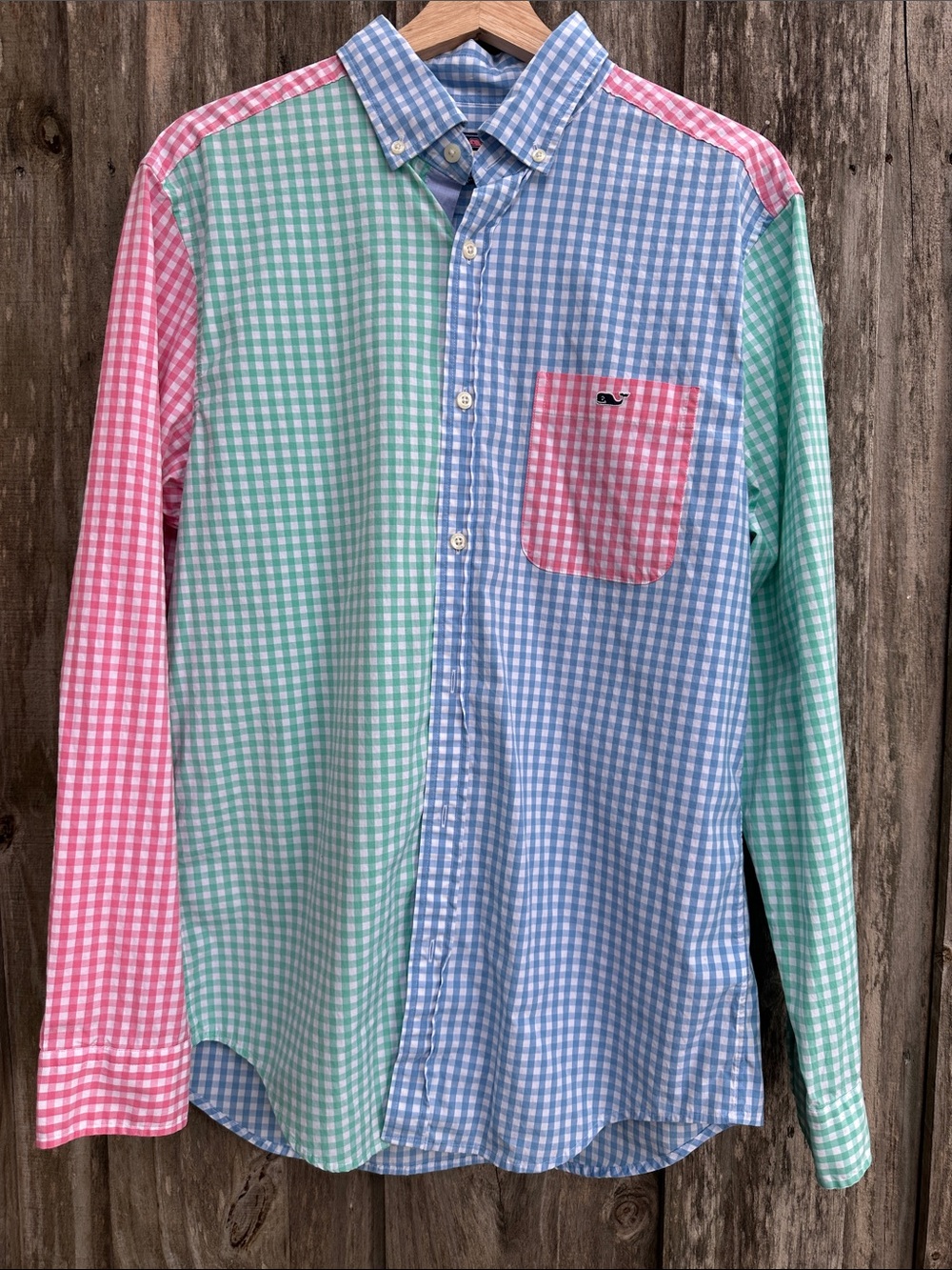 Vineyard Vines Patchwork Gingham Button-Down in Pink, Green & Blue
